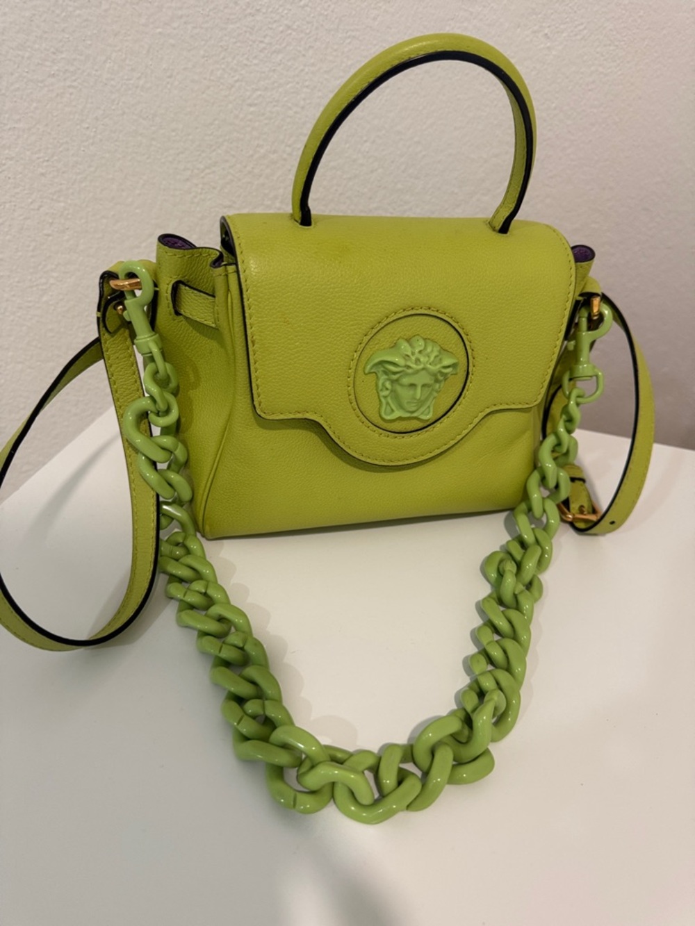 Versace Lime Green Mini Top-Handle Chain Bag